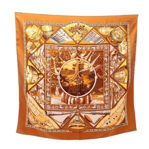 HERMES Authentic Brown Silk Scarf
